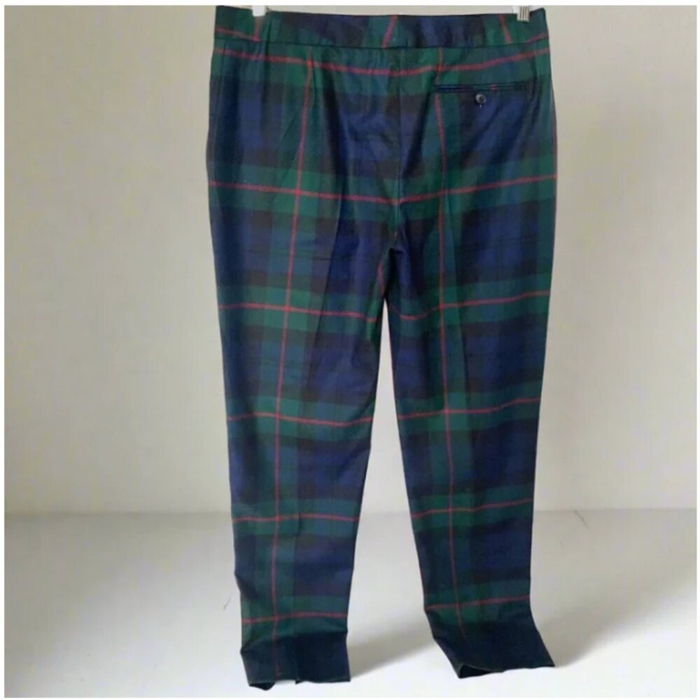 Paul Smith Wool Tartan Pant Womens 10/46 Blue Green Tapered Slim Tailored Fall - Picture 2 of 10